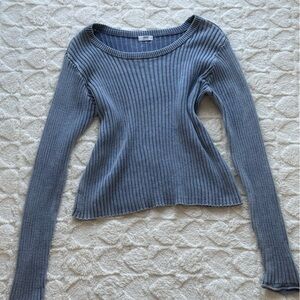 Ardene Long Sleeve Ribbed Top in Blue
